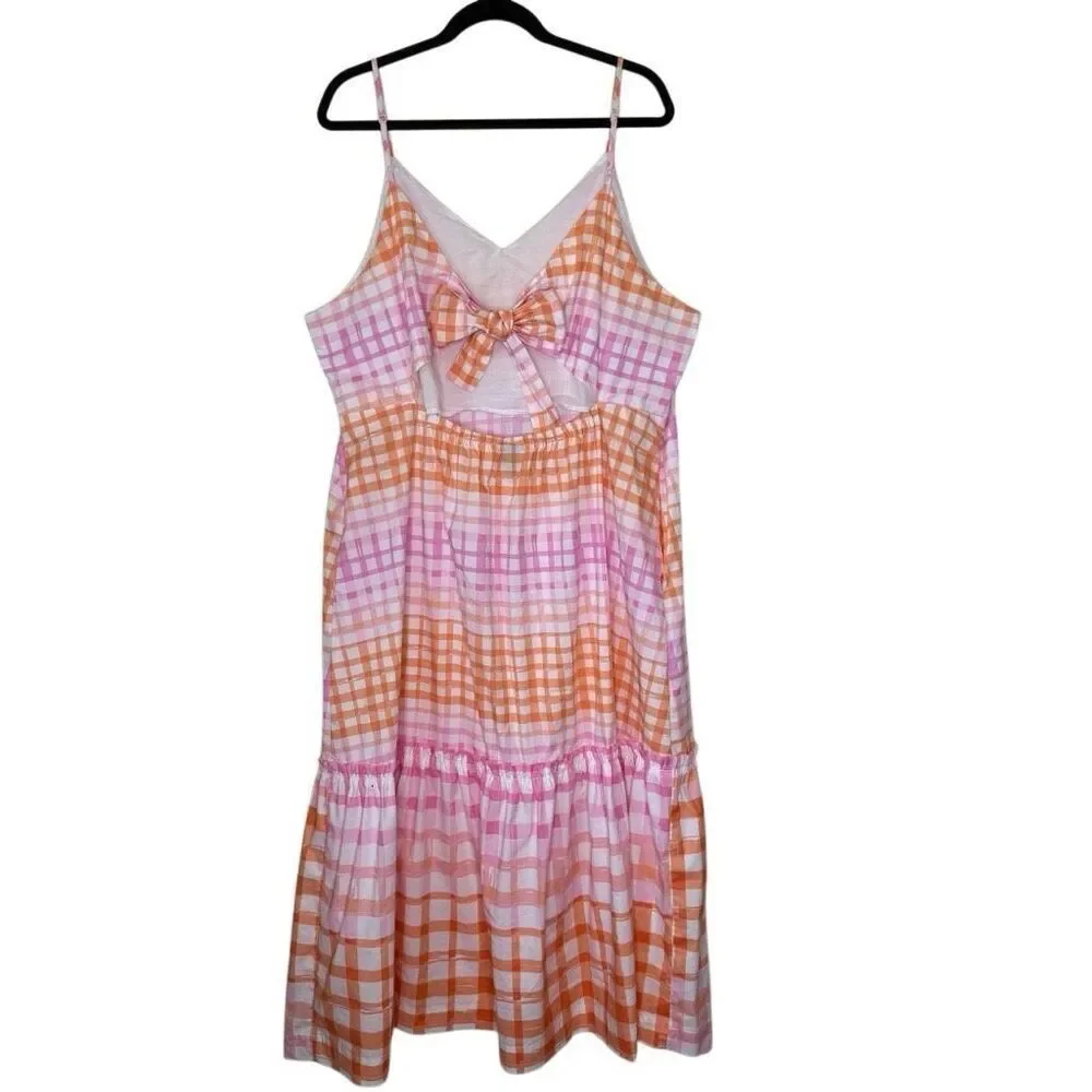 Scoop Bow Back Pastel Plaid Midi Dress Size 22 Soft Girl, Coastal